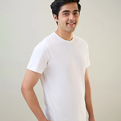 Sleepz by Raymond Men's White Cotton Regular Fit Lounge T-Shirt, 1 pc (Size - L) 