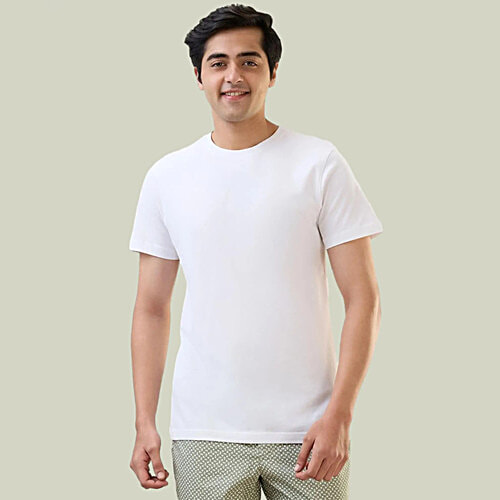 Sleepz by Raymond Men's White Cotton Regular Fit Lounge T-Shirt, 1 pc (Size - L) 