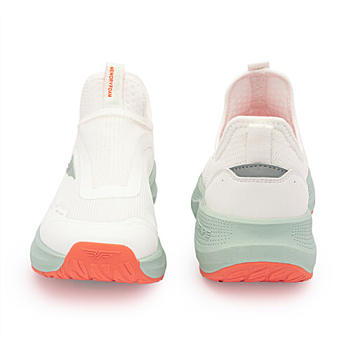 Redtape Women's Walking Slip-On Shoes - White/Green/Orange, 1 Pair (UK/IND-6) Everyday Wear, Style & Comfort