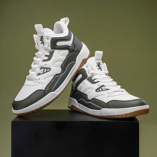 Redtape Men's Lifestyle Sneakers With Supportive High-Top Fit - White & Olive Green, 1 Pair (UK/IND-6) Extra Ankle Support, Style & Comfort