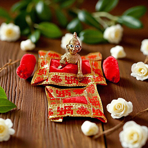 House of Festivals Ladoo Gopal Red Velvet Bedding Set - Size 1, 1 pc Ideal for Janmashtami Celebration