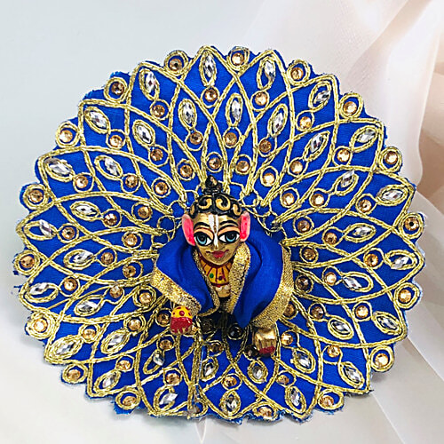 Melukhha Laddu Gopal Poshak With Mandala Gold Embroidery & Kundan Work - Blue, Size 1, 1 pc  