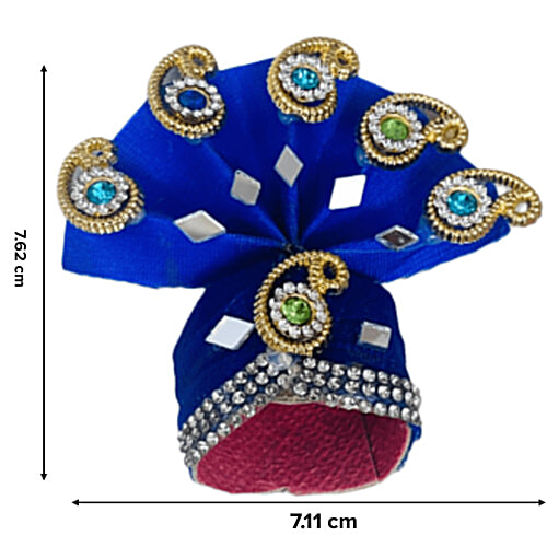 Melukhha Laddu Gopal Fancy Stone Studded Pagdi - Dark Blue, Size 0, 1 pc  