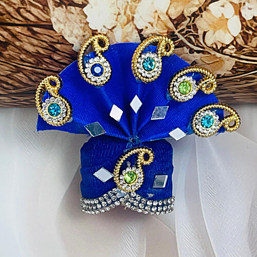 Melukhha Laddu Gopal Fancy Stone Studded Pagdi - Dark Blue, Size 0, 1 pc  