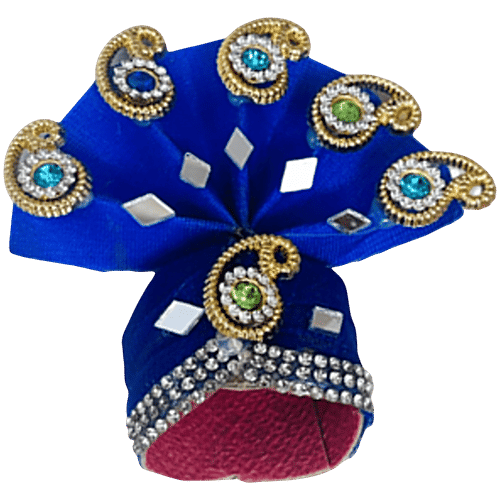 Melukhha Laddu Gopal Fancy Stone Studded Pagdi - Dark Blue, Size 0, 1 pc  