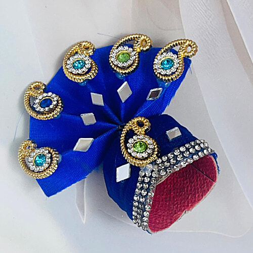 Melukhha Laddu Gopal Fancy Stone Studded Pagdi Dark - Blue, Size 1, 1 pc  