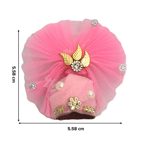 Melukhha Laddu Gopal Frill Pagdi With Decoration - Pink, Size 0, 1 pc  