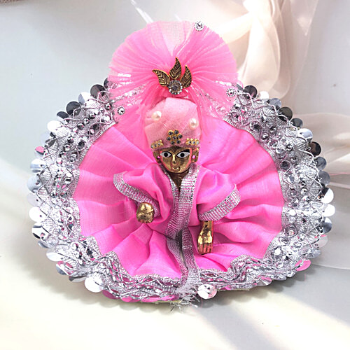 Melukhha Laddu Gopal Frill Pagdi With Decoration - Pink, Size 0, 1 pc  