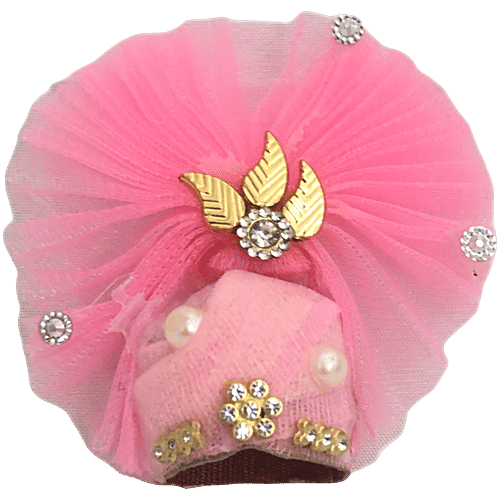 Melukhha Laddu Gopal Frill Pagdi With Decoration - Pink, Size 0, 1 pc  