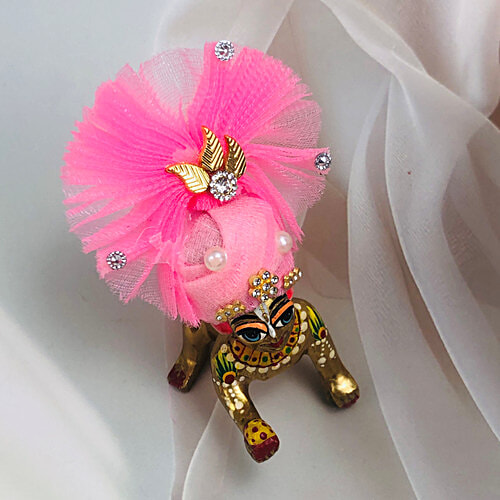 Melukhha Laddu Gopal Frill Pagdi With Decoration - Pink, Size 0, 1 pc  