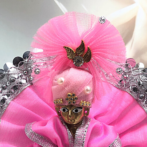 Melukhha Laddu Gopal Frill Pagdi With Decoration - Pink, Size 0, 1 pc  