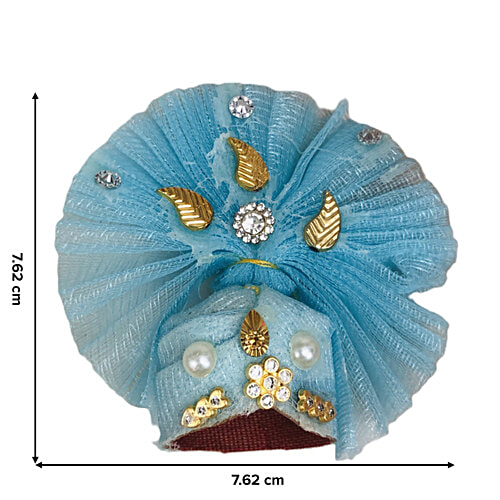 Melukhha Laddu Gopal Frill Pagdi With Decoration - Light Blue, Size 4, 1 pc