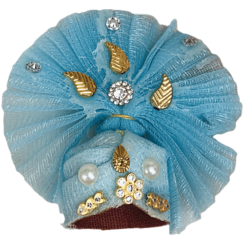 Melukhha Laddu Gopal Frill Pagdi With Decoration - Light Blue, Size 4, 1 pc