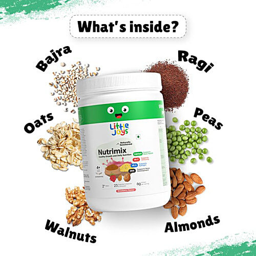 Little Joys Strawberry Flavour Nutrimix For 2+ Years, 350 g  Supports Bone Health, Supports Brain Development, 23 Essential Vitamins & Minerals, Naturally Sweetened