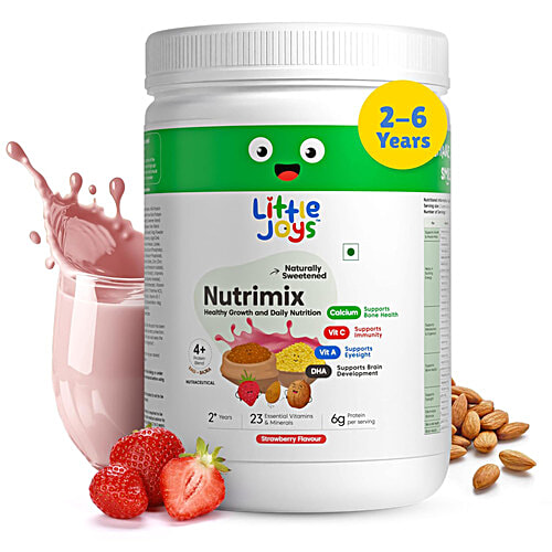 Little Joys Strawberry Flavour Nutrimix For 2+ Years, 350 g  Supports Bone Health, Supports Brain Development, 23 Essential Vitamins & Minerals, Naturally Sweetened