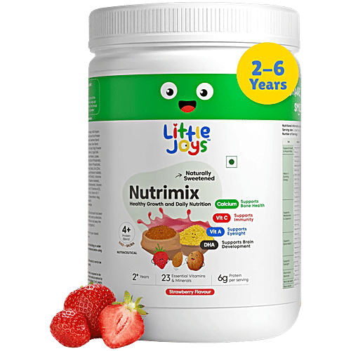 Little Joys Strawberry Flavour Nutrimix For 2+ Years, 350 g  Supports Bone Health, Supports Brain Development, 23 Essential Vitamins & Minerals, Naturally Sweetened