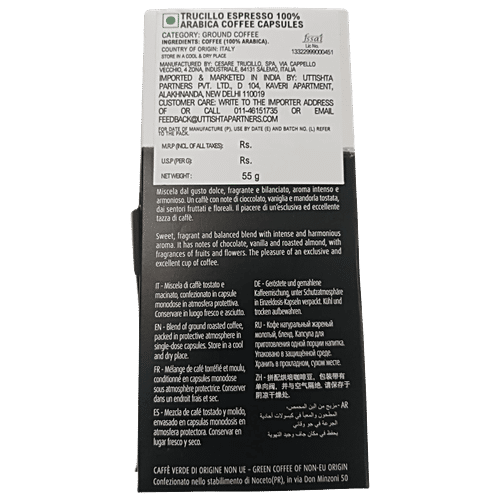 Trucillo IL Mio Espresso Arabica Coffee Capsule, 50 g (10x5 g) Compatible Nespresso Machine Capsules, Ground Coffee