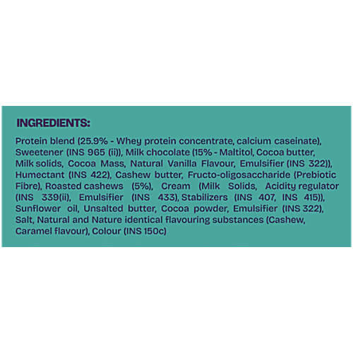 Nuvie Cashew Caramel Flavour Protein Chocolate Bar, 50 g  