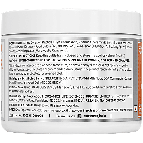 Nutriburst Orange Flavour Japanese Marine Collagen, 100 g High Absorption 8 g Collagen