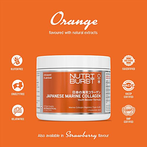 Nutriburst Orange Flavour Japanese Marine Collagen, 100 g High Absorption 8 g Collagen