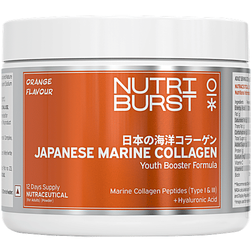 Nutriburst Orange Flavour Japanese Marine Collagen, 100 g High Absorption 8 g Collagen