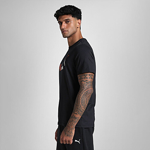 Puma Men's Black Cotton Regular Fit Logo Printed Sports T-Shirt, 1 pc (Size - L)