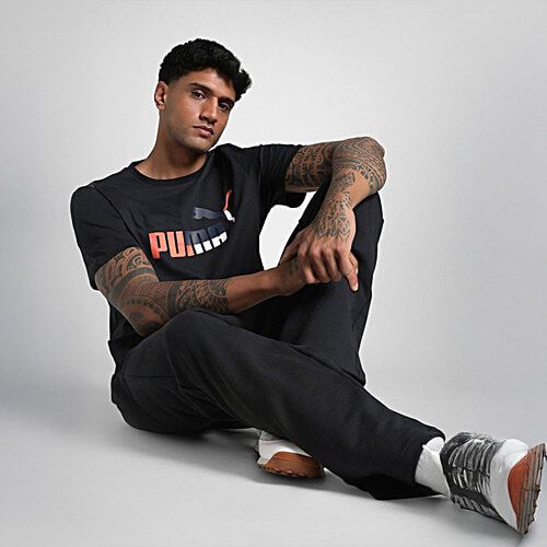 Puma Men's Black Cotton Regular Fit Logo Printed Sports T-Shirt, 1 pc (Size - L)