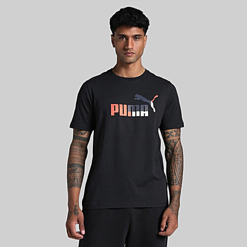 Puma Men's Black Cotton Regular Fit Logo Printed Sports T-Shirt, 1 pc (Size - L)
