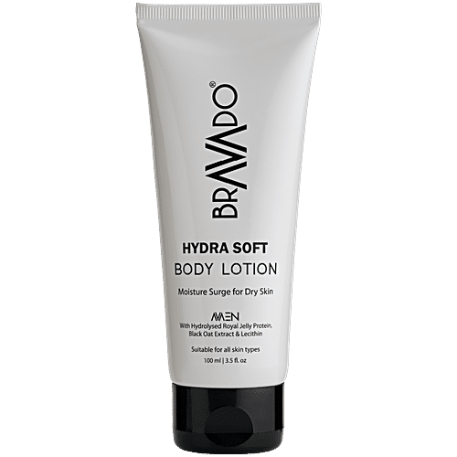 Bravado Hydra Soft Body Lotion For Men, 100 ml Moisture Surge for Dry Skin, With Hydrolysed Royal Jelly Protein, Black Oat Extract & Lecithin, Suitable for All Skin Types