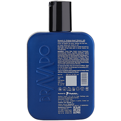 Bravado Fresh Kick Body Wash For Men, 200 ml  Deep Cleansing with Soft & Refreshed Skin, Suitable for All Skin Types, With Bioflavonoids/Broccoli/Aloe/Black Oat Extract & Lecithin