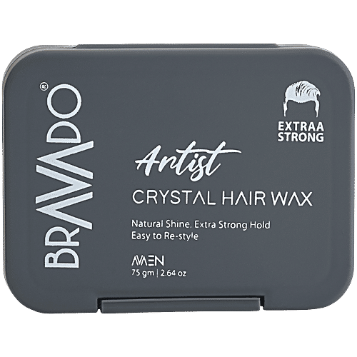 Bravado Artist Extraa Strong Hold Crystal Hair Wax For Men, 75 g  Natural Shine, Easy to Re-style, Nourishes & Moisturises Hair