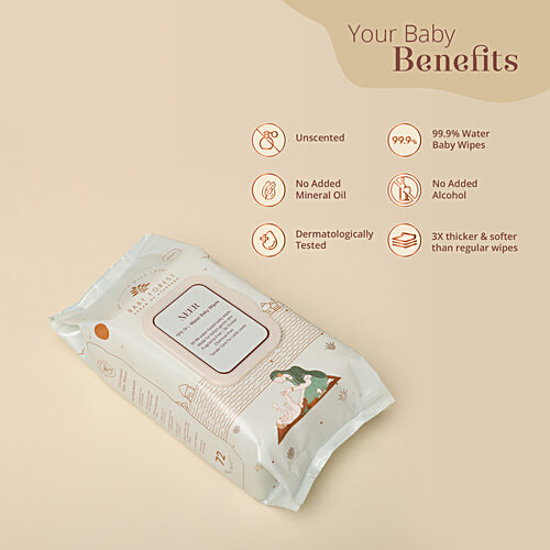 Baby Forest Neer 99.9% Water Baby Wipes, 72 pcs Ideal for 0 Plus Months, Protects Baby's Skin, 3x Thicker & Softer