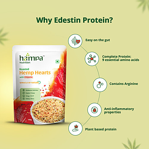 Hampa Nutrition Roasted Hemp Hearts With Chipotle, 100 g  Wholesome Nutrition, Edestin Protein, Omega 3+6+9, Dietary Fibres
