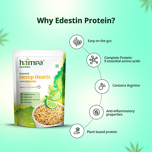 Hampa Nutrition Roasted Hemp Hearts With Sweet Lime, 100 g  Wholesome Nutrition, Edestin Protein, Omega 3-6+9 in Golden Ratio, Dietary Fitres