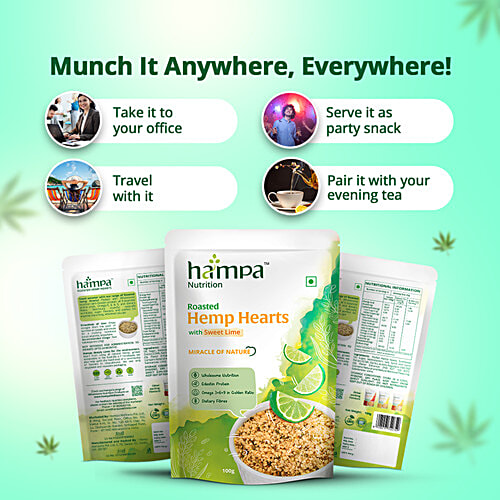 Hampa Nutrition Roasted Hemp Hearts With Sweet Lime, 100 g  Wholesome Nutrition, Edestin Protein, Omega 3-6+9 in Golden Ratio, Dietary Fitres