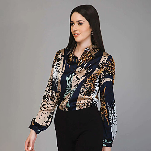Purys Multicoloured Printed Shirt, 1 pc (Size - XL) Satin, Animal Print