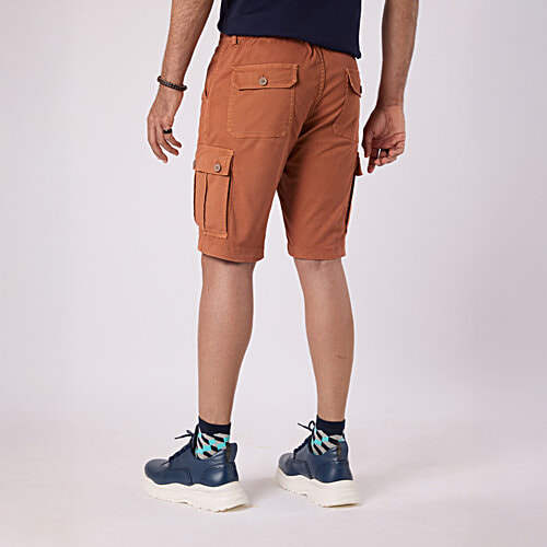 Hoversoul Cotton Lycra Overdyed Back Elastic Shorts - Rust Brown, 1 pc (Size - 36) Casual Wear, Comfort for All-Day Wear