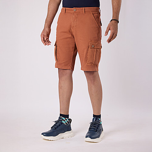 Hoversoul Cotton Lycra Overdyed Back Elastic Shorts - Rust Brown, 1 pc (Size - 36) Casual Wear, Comfort for All-Day Wear