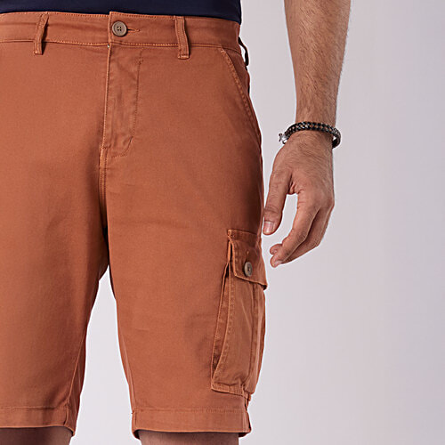 Hoversoul Cotton Lycra Overdyed Back Elastic Shorts - Rust Brown, 1 pc (Size - 36) Casual Wear, Comfort for All-Day Wear