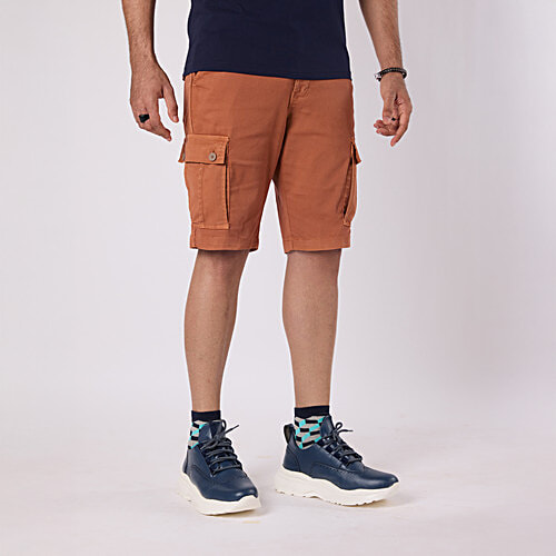 Hoversoul Cotton Lycra Overdyed Back Elastic Shorts - Rust Brown, 1 pc (Size - 36) Casual Wear, Comfort for All-Day Wear