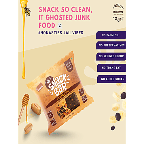 Khari Foods Honey & Fruits Mini Snack Bar, 100 g (Pack of 5) Vegan, No Added Sugar & Palm Oil