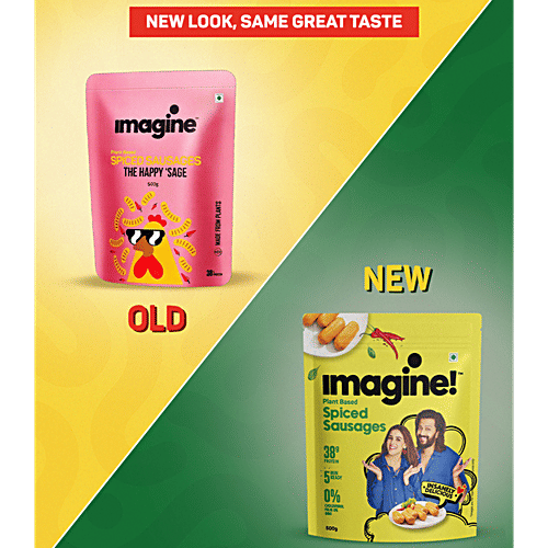 Imagine Plant Based Spiced Sausages, 500 g  38g Protein, 5 Min Ready, 0% GMO, 0% Cholestrol