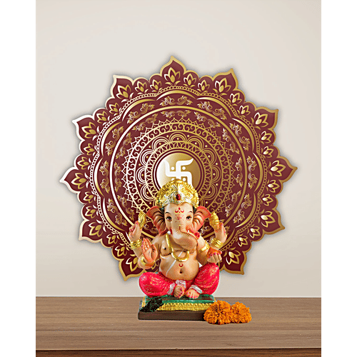 Mad Over Print Brown Mandala Backdrop With Swastik, 1 pc MDF, Backdrop, Swastik