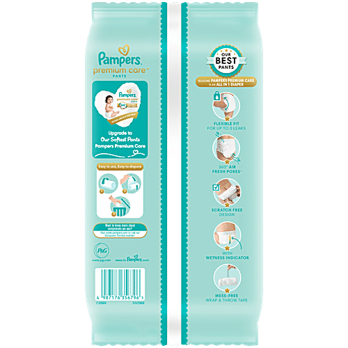 Pampers Premium Care Diaper Pants - M, 7-12 kg, 4 pcs Derma Tested, Up to 100% Leak Proof, Anti Rash Blanket, 360 Degree Cottony Softness