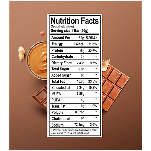 Green Protein Crave Chocolate Peanut Butter Protein Snack Bar, 50 g  No Added Sugar