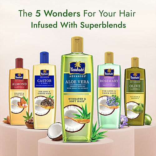 Parachute Advansed Aloe Vera Enriched Coconut Hair Oil With Green Tree Extract, 300 ml  For Hydrated & Soft Hair, No Silicones, Dermatologically Tested