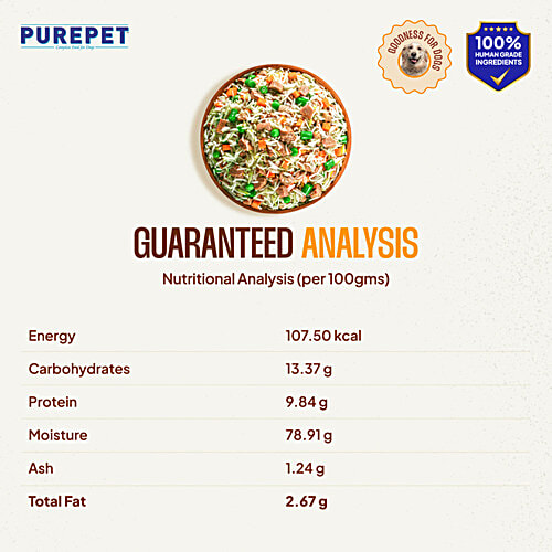 Purepet Chicken Biryani Dog Food, 300 g  Ready to Eat, No Corn, No Soya, No Wheat, 65% Real Chicken