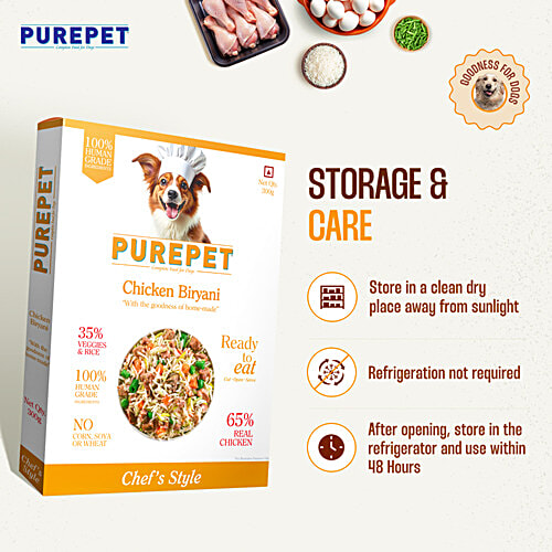 Purepet Chicken Biryani Dog Food, 300 g  Ready to Eat, No Corn, No Soya, No Wheat, 65% Real Chicken