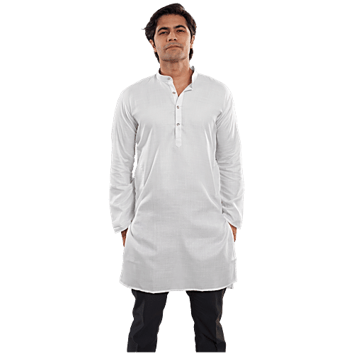 House of Festivals Men's White Long Kurta, 1 pc (Size - XXL) Cotton Blend, Plain Design
