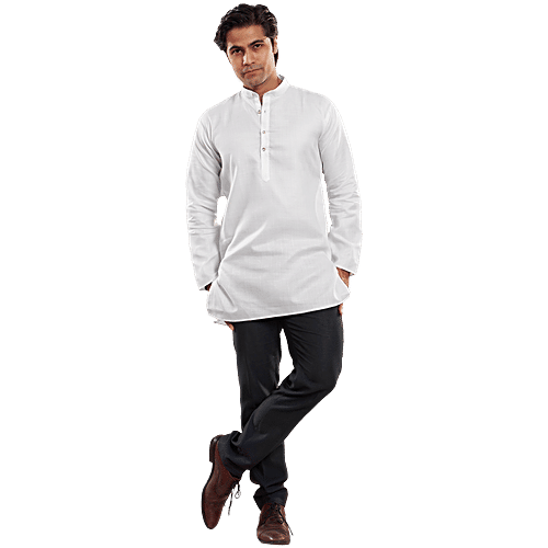 House of Festivals Men's White Short Kurta, 1 pc (Size - XXL) Cotton Blend, Plain Design